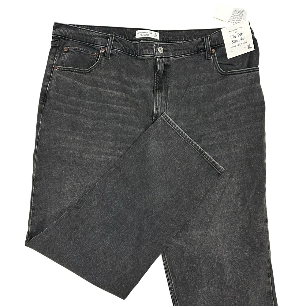 Abercrombie Fitch The 90s Straight Ultra High Rise Jeans Womens 35/20R Black New